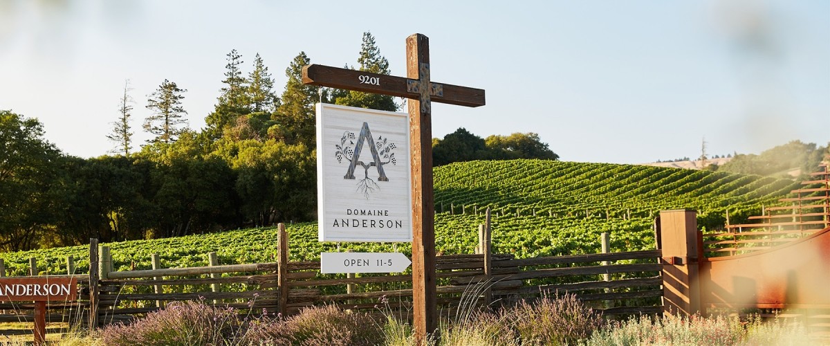 Domaine Anderson winery seen from Highway 128 in Philo, California