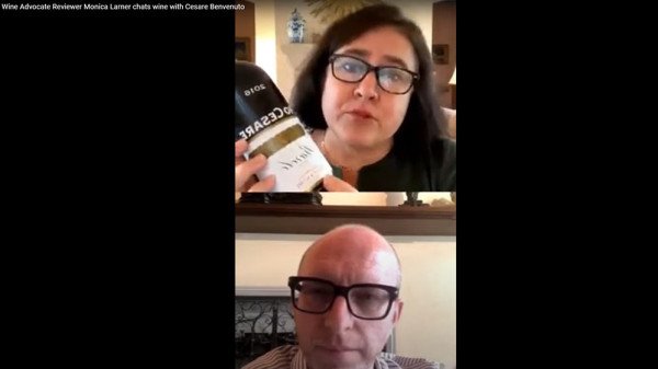 Wine Advocate reviewer Monica Larner chats wine with Cesare Benvenuto
