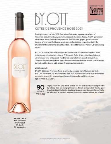 Sell Sheet for {materiallist:brand_name} BY.OTT Côtes de Provence Rosé 2021
