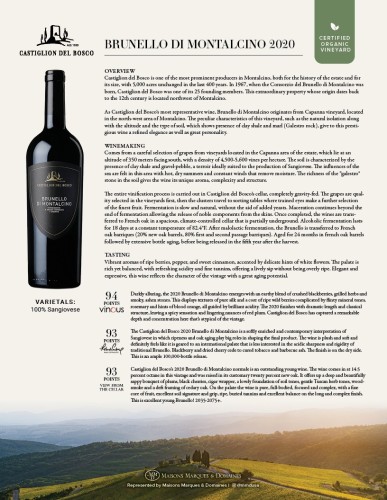 Sell Sheet for {materiallist:brand_name} Brunello di Montalcino 2020