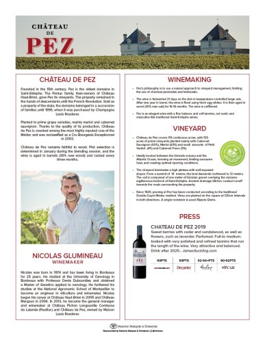 Sell Sheet for {materiallist:brand_name} Château de Pez  2019