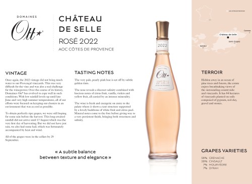 Winery Tech Sheet for {materiallist:brand_name} Château de Selle Côtes de Provence Rosé 2022