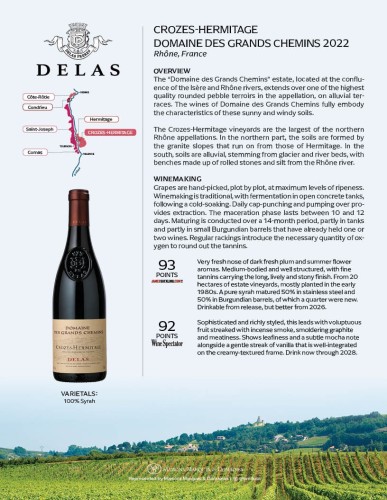 Sell Sheet for {materiallist:brand_name} Crozes-Hermitage Domaine des Grands Chemins 2022