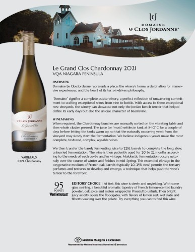 Sell Sheet for {materiallist:brand_name} Le Grand Clos Chardonnay 2021