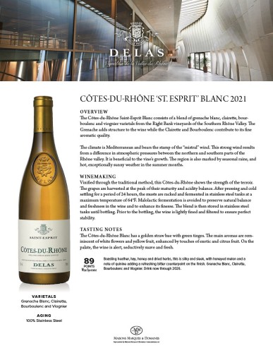 Sell Sheet for {materiallist:brand_name} Côtes-du-Rhône St. Esprit Blanc 2021