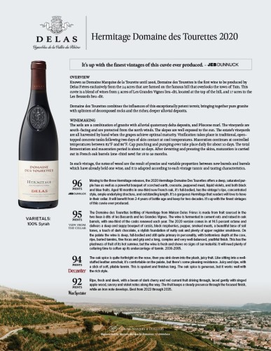 Sell Sheet for {materiallist:brand_name} Hermitage Domaine des Tourettes 2020
