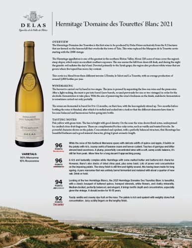 Sell Sheet for {materiallist:brand_name} Hermitage Domaine des Tourettes Blanc 2021