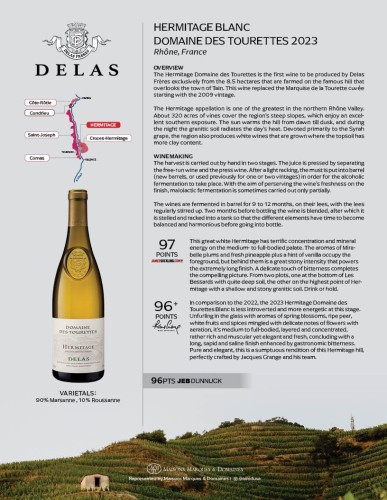 Sell Sheet for {materiallist:brand_name} Hermitage Domaine des Tourettes Blanc 2023