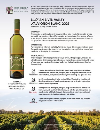 Sell Sheet for {materiallist:brand_name} Sauvignon Blanc 2022