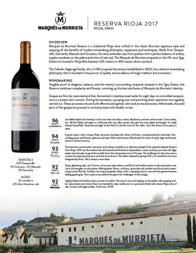 Sell Sheet for {materiallist:brand_name} Rioja Reserva 2017