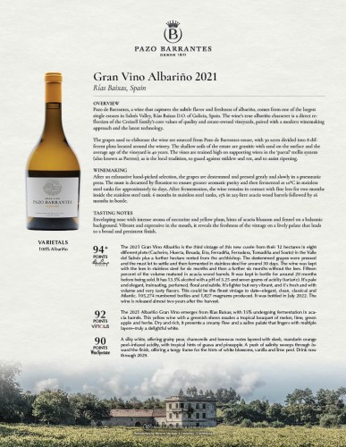 Sell Sheet for {materiallist:brand_name} Gran Vino Albariño 2021