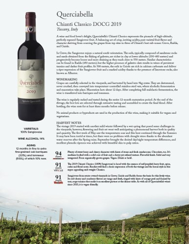 Sell Sheet for {materiallist:brand_name} Chianti Classico DOCG 2019
