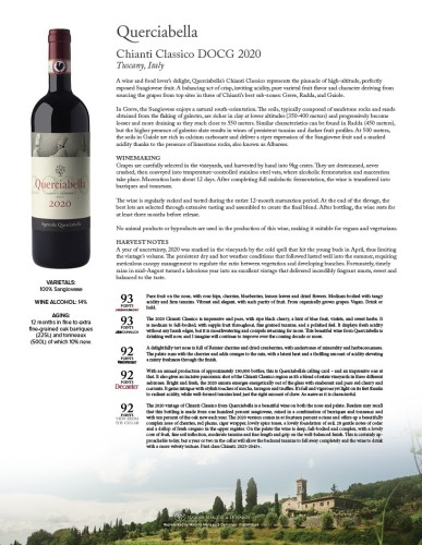 Sell Sheet for {materiallist:brand_name} Chianti Classico DOCG 2020