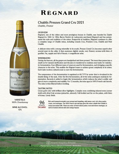 Sell Sheet for {materiallist:brand_name} Chablis Preuses Grand Cru 2021