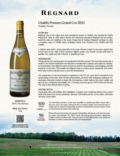 Sell Sheet for {materiallist:brand_name} Chablis Preuses Grand Cru 2021