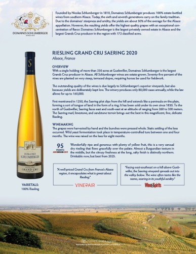 Sell Sheet for {materiallist:brand_name} Riesling Grand Cru Saering 2020