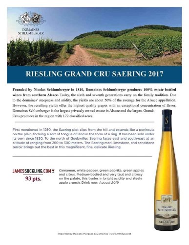 Sell Sheet for {materiallist:brand_name} Riesling Grand Cru Saering 2017