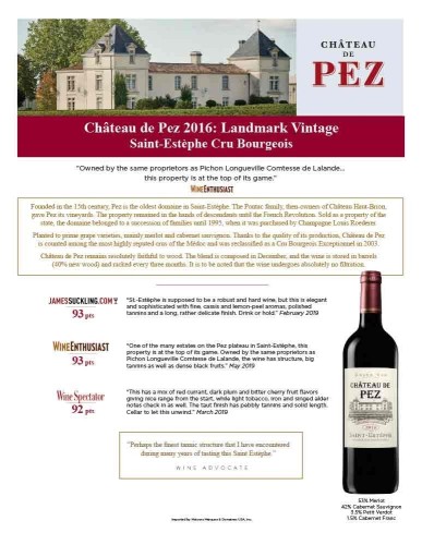 Sell Sheet for {materiallist:brand_name} Château de Pez  2016
